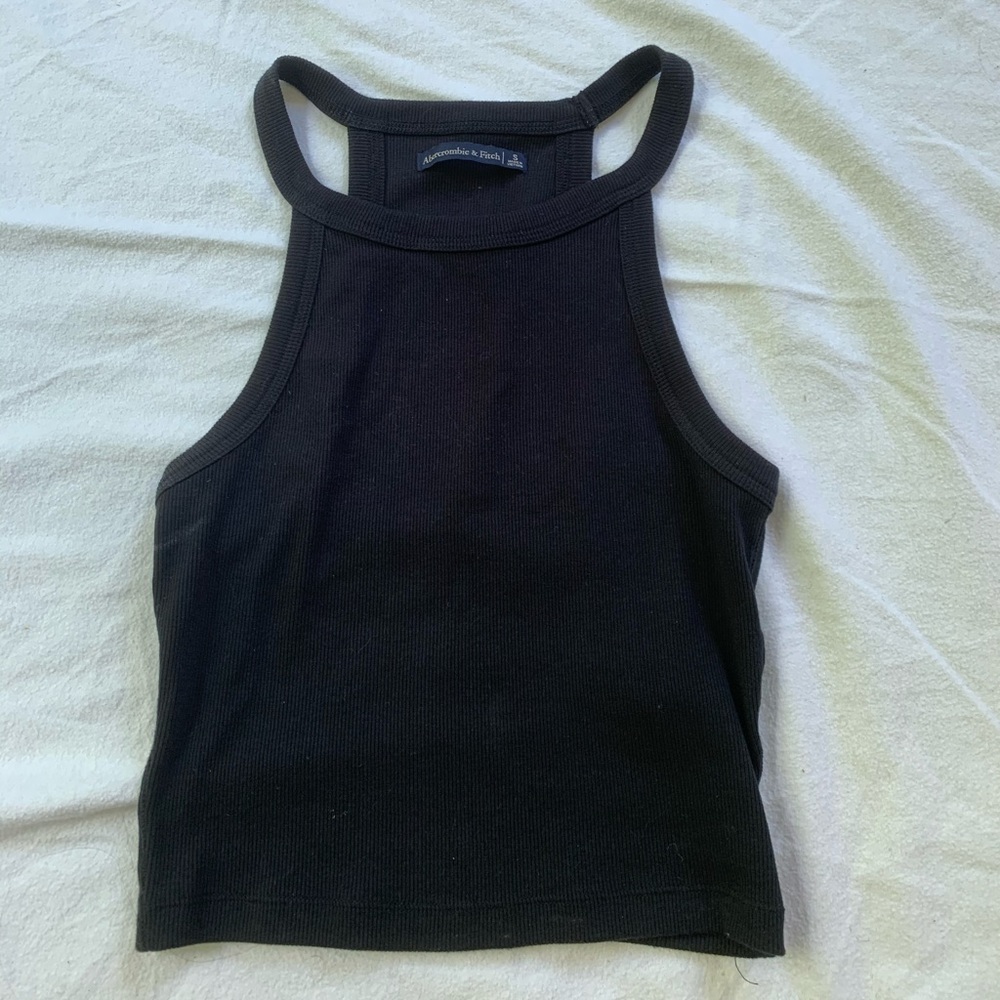 ABERCROMBIE high neck ribbed crop top black